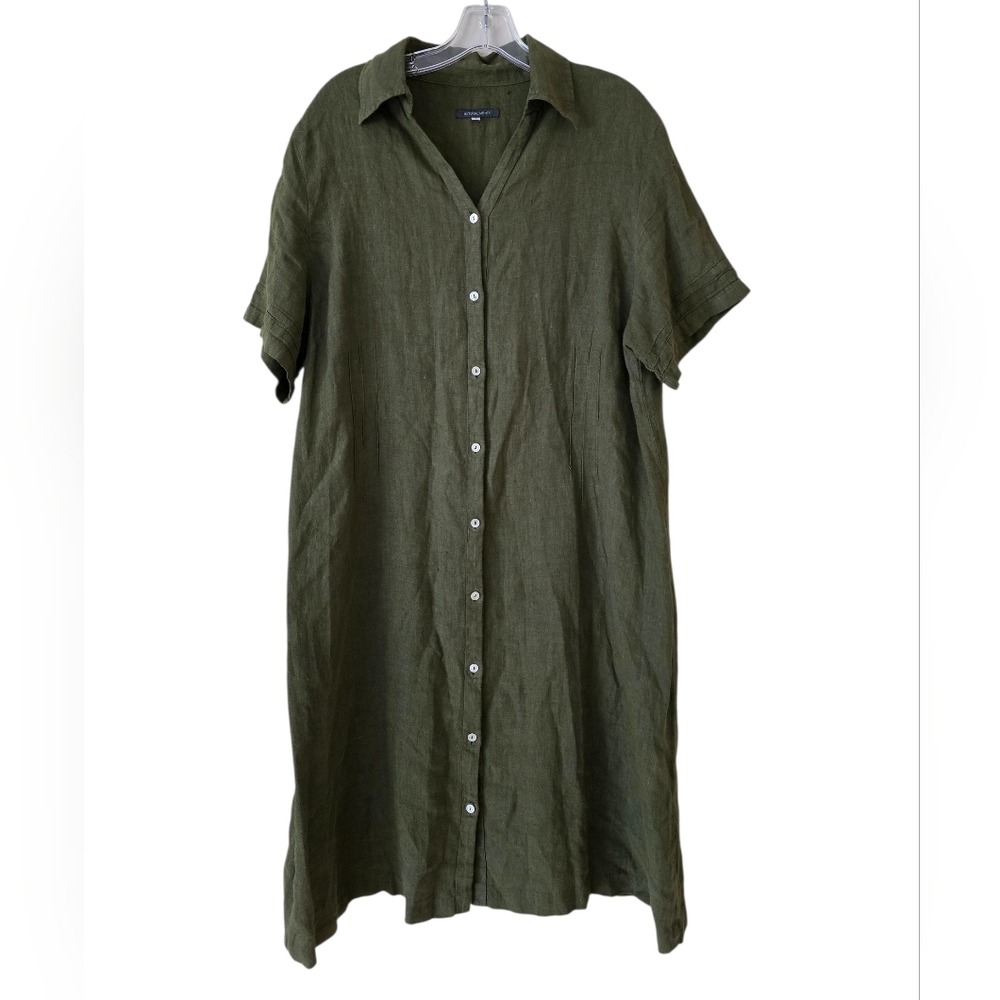 NATURAL MENTE Olive Green Button-Up Dress 100% Linen Size‎ 6 Breathable